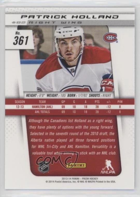 2013-14 Panini Rookie Anthology Prizm Update Patrick Holland #361 RC - Image 2 of 2