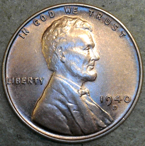 1940 D American Cent AU Red-Brown Lincoln Wheat Penny Denver Mint