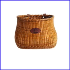 Vintage-Style Rattan Bicycle Basket with Built-in Cup Holder - Ideal for Women