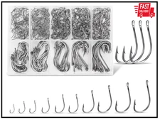 	Carbon Steel Fishing Hooks 500 Pcs Circle Hooks Assortment for Saltwater	