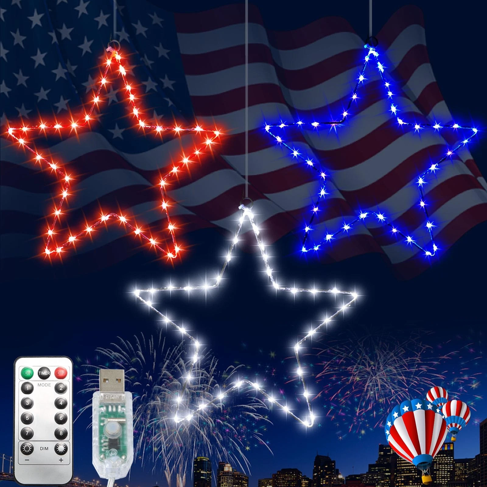 3 Pack 4th of July Window Lights Patriotic Decor for Memorial Day Labor Day