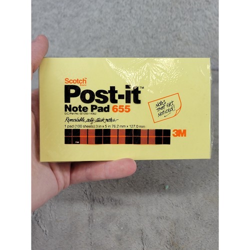 Vintage 3M Scotch Post-it Note Pad 655 Yellow 3x5 100 Sheets Made in USA