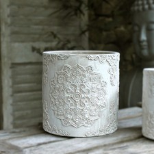 Mandala Übertopf Rund Ornament Creme Weiß Shabby Blumentopf Pflanztopf Landhaus