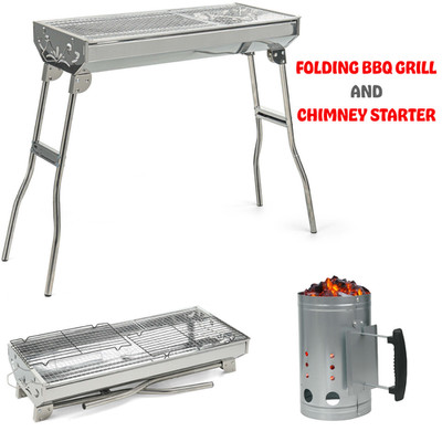 Klappgrill Holzkohlegrill Grill Edelstahl Picknick Kamin Starterset