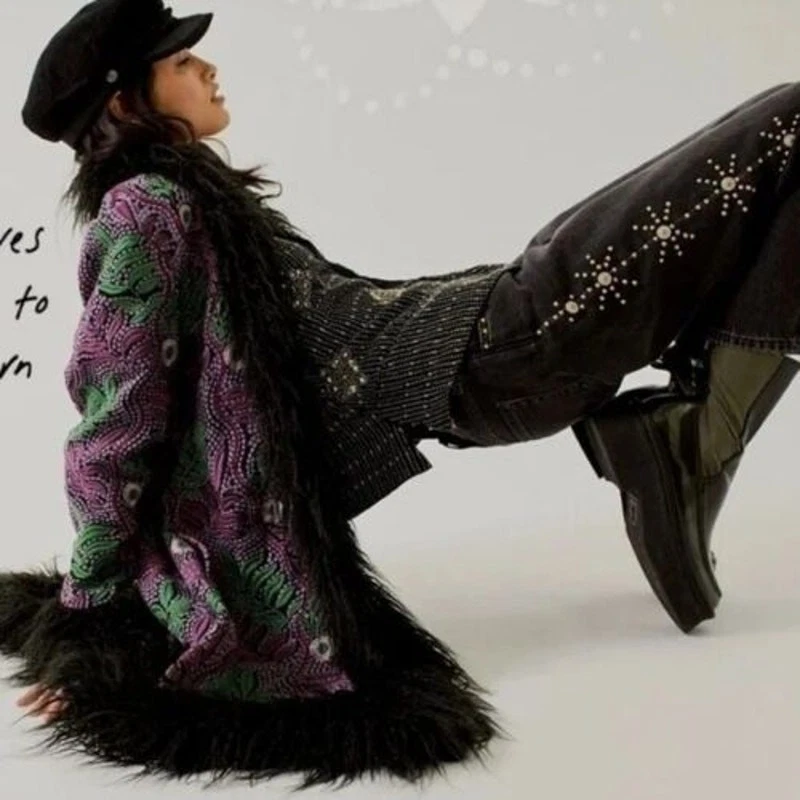 Free People X Anna Sui Jacquard Faux Fur Jacket Multicolor Size S - Image 3 of 4