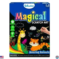 Skillmatics Scratch Art Adventure - 30+ Animal Stickers, DIY Craft Kit Ages 3-8