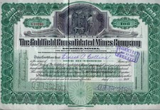 The Goldfield Consolidated Mines Company, Wyoming, 1920 (100 Shares)