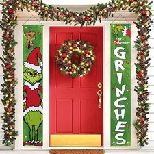 Merry Christmas Green Outdoor Porch Door Hanging Banners Christmas Signs
