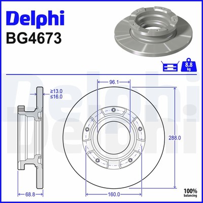 2x DELPHI Bremsscheibe BG4673 für CUSTOM FORD TRANSIT TOURNEO V362 F3 Bus FY FZ