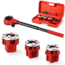 Pipe Threader Ratchet Kit， Manual Ratcheting Pipe Threading Tool Set with 3 N...