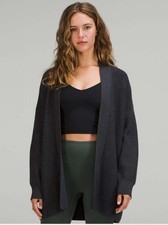 Lululemon Merino Wool-Blend Rib Long Wrap Sweater in Heathered Black SZ. 6 NWOT