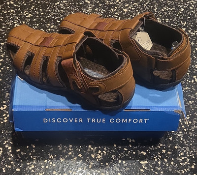 Nunn Bush Rio Bravo Men's Fisherman Sandals Leather Hook & Loop Tan/Black 7M