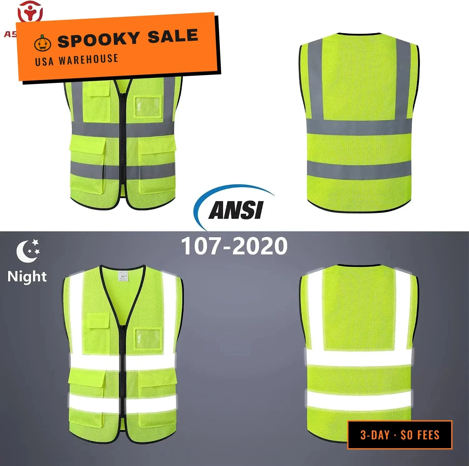 Reflective Safety Vest for Men Women Construction Vest Meet ANSI/ISEA Standard - product detail image 4