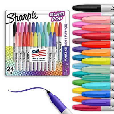 Sharpie Glam Pop Permanent Markers, Fine Tip, 1 Count (Pack of 24), Assorted