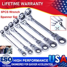 6PCS Extra Long Ratcheting Wrench Spanner Set Double Box End Flex-head Sae Metri