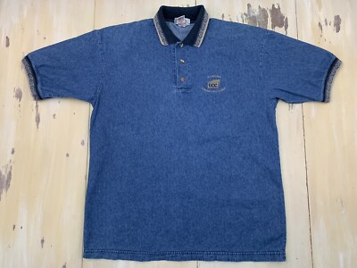 DENIM SHIRT Vtg 90s Short Sleeve Ash City Skate Polo, Mens LARGE/XL