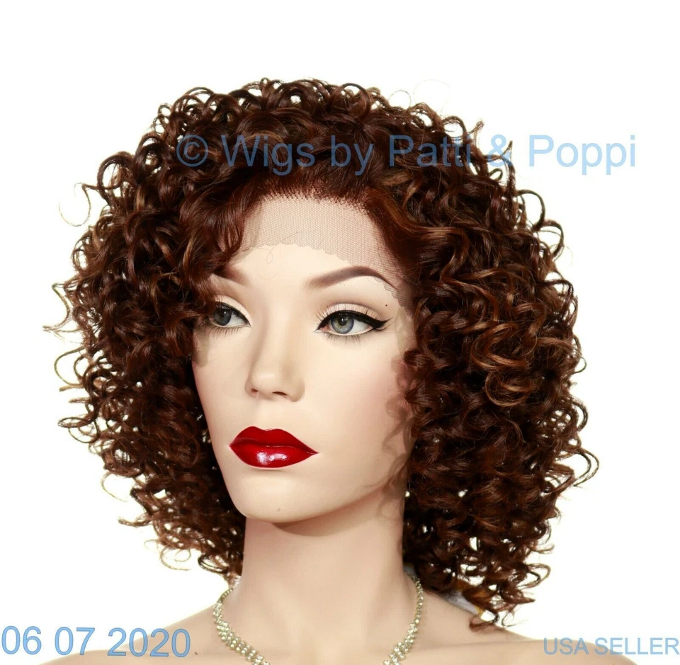 Peluca roja mediana rizada frontal de encaje color P4.27.30 sexy estilo caliente vendedor de EE. UU. 1405 Foto 3 de 4