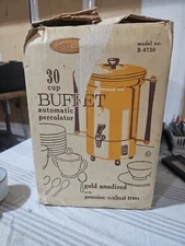 Enterprise 30 Cup Buffet Automatic Percolator Gold Anodized w/ Walnut Trim B8730