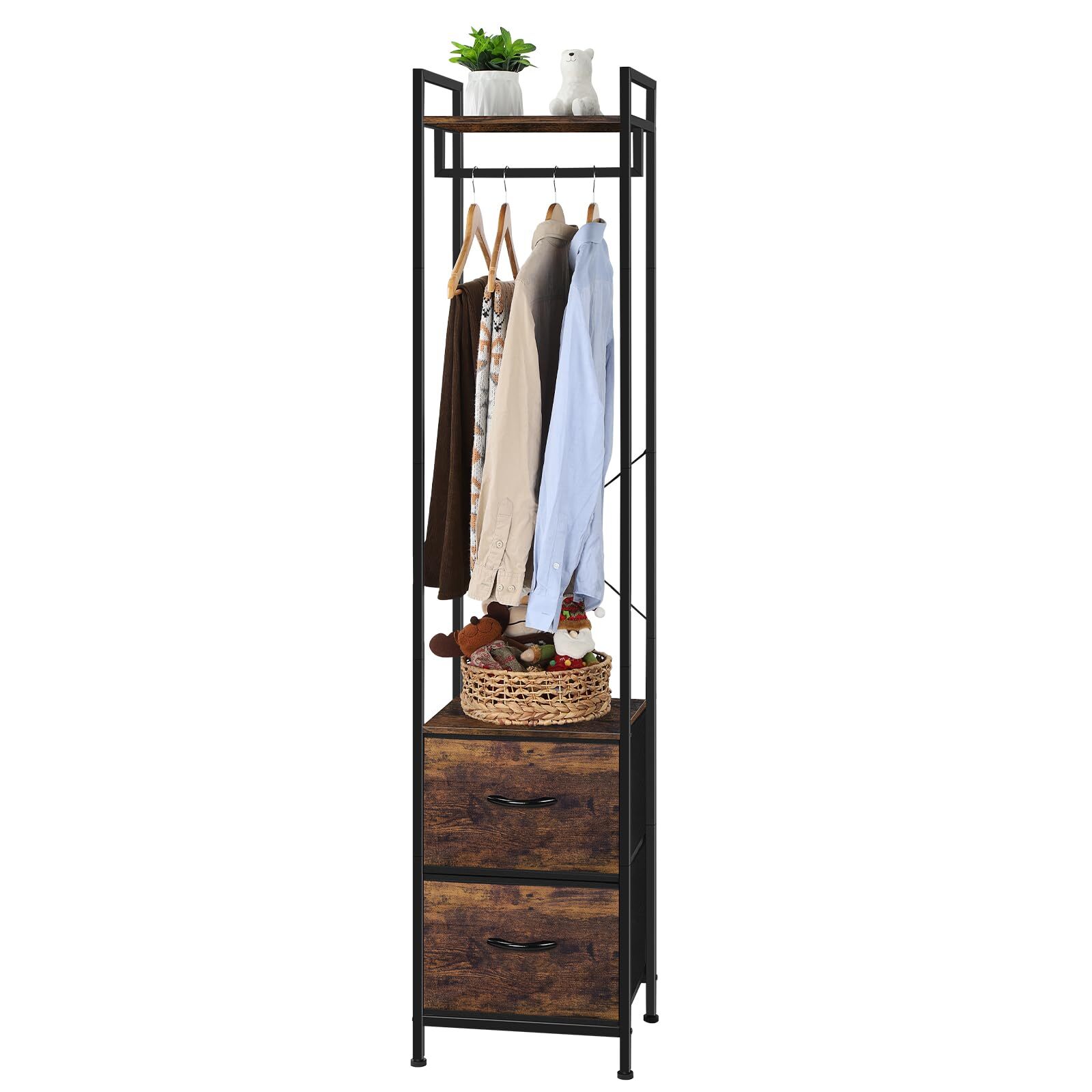 Garment Rack 3 Tiers Clothes Rack Heavy Duty With Fabric Drawers And Storage She-image