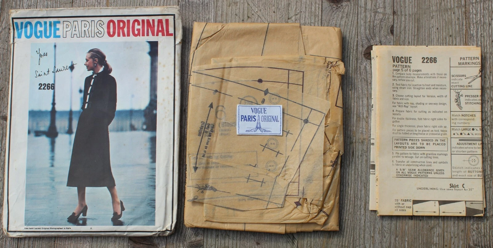 SAINT LAURENT (YSL) VTG 70's YSL Yves Saint Laurent VOGUE PARIS ORIGINAL Dress Sewing Pattern 2266