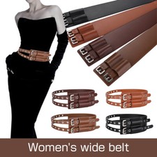Women Real Leather Wide Buckle Waist Belt Coat Skirt Belt Medieval Punk Girdle