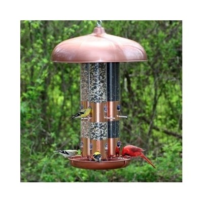Bird Feeder Triple Tube Copper Finish 12 Feeding Seed Ports