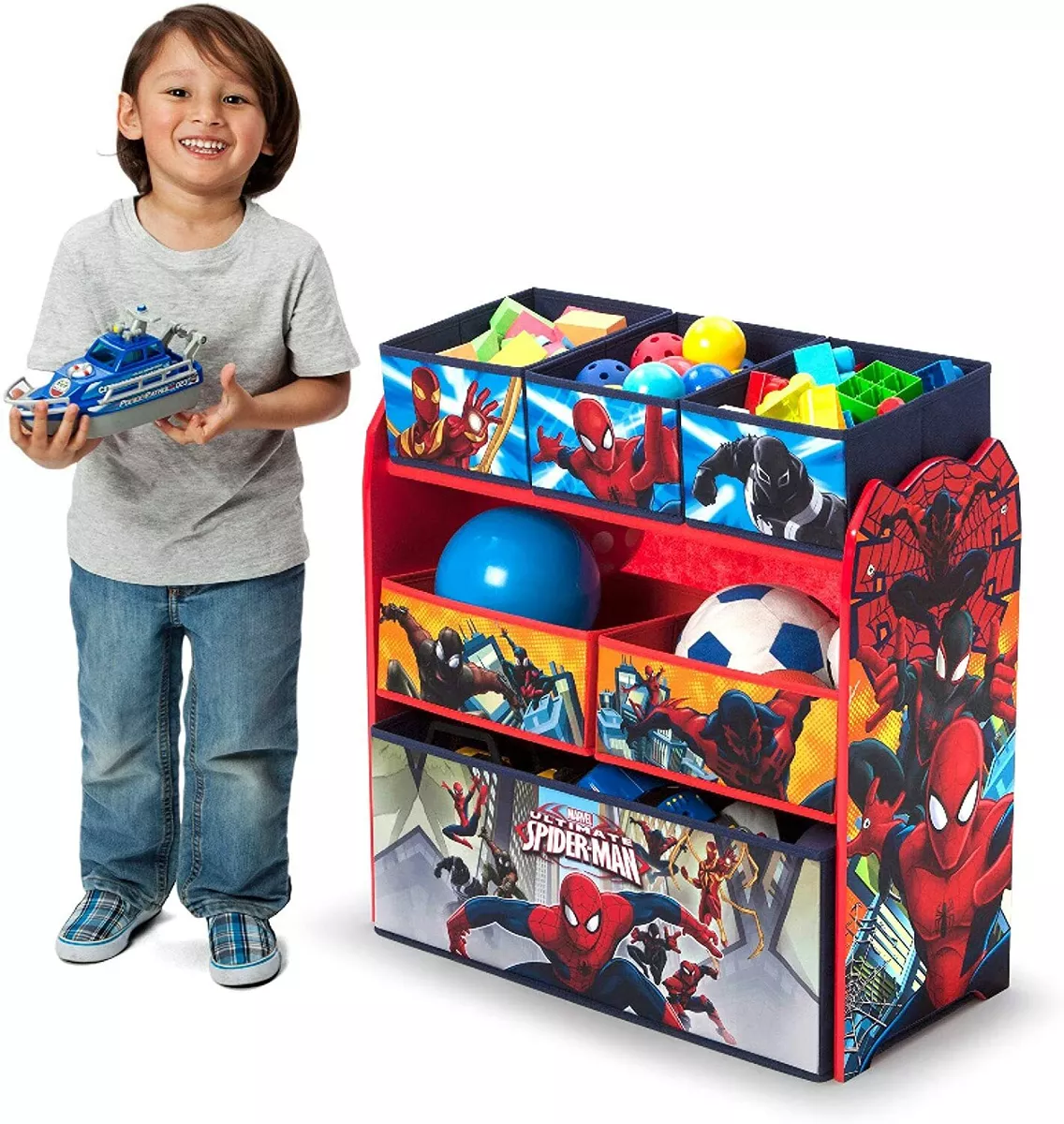Spider Man Red Blue Toy Organizer Storage Bins Boys Playroom Box Chest Bedroom