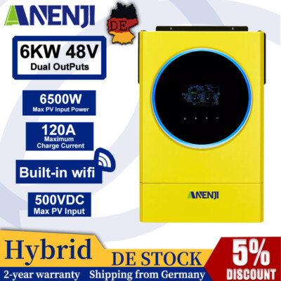 6KW Solar Wechselrichter Off-Grid+On-Grid Hybrid MPPT 120A 48V 500VDC WIFI BMS