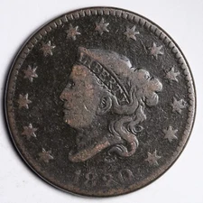 1820 Coronet Head Large Cent CHOICE FINE+/VF E317 TCH