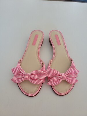 Unisa Slip On Bow Shoes/Sandals White Pink Stripe 