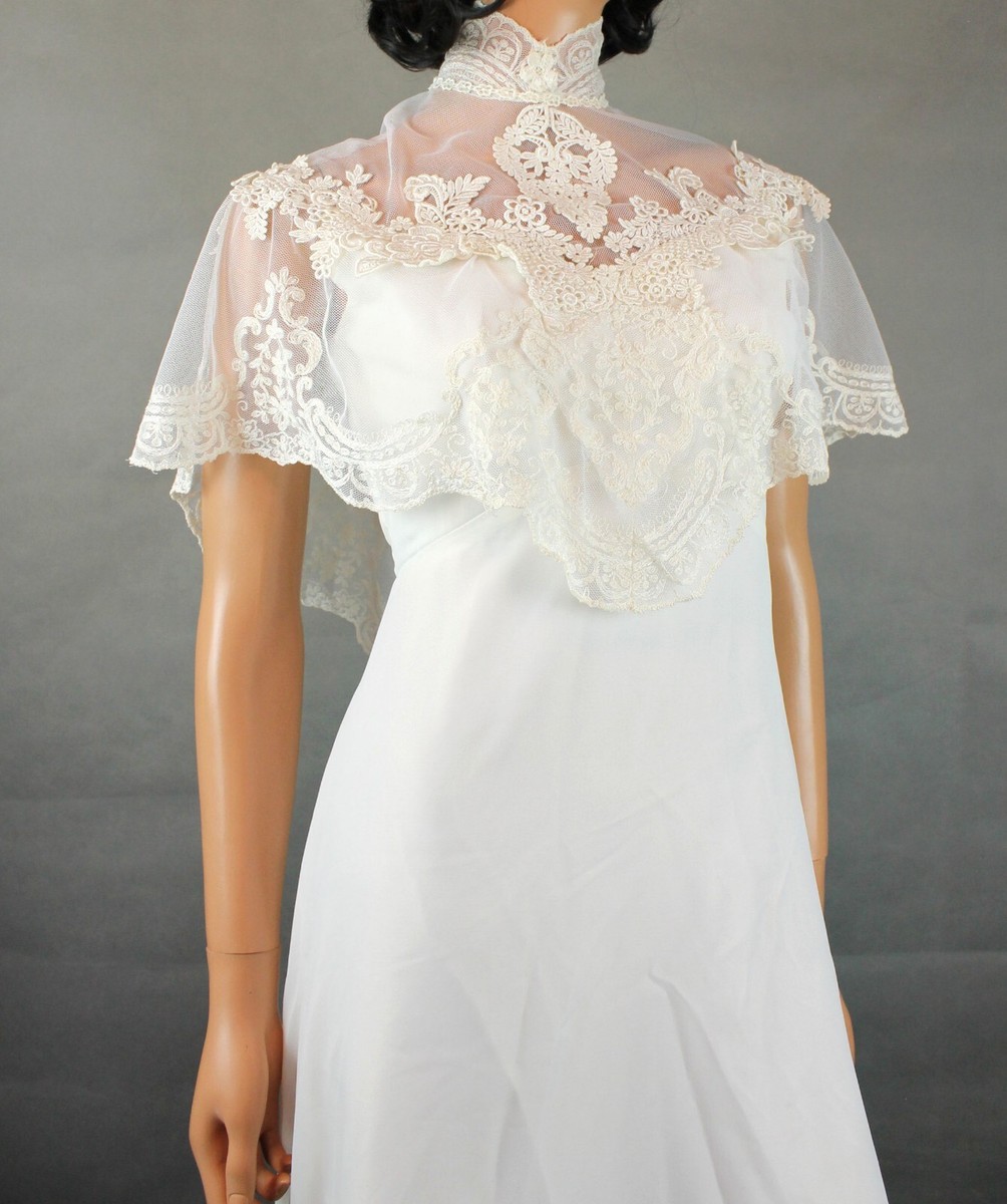 Hippie Wedding Gown XS Vintage Off White Chiffon High Collar Hippie Wedding Gown XS Vintage Off White Chiffon High Collar
