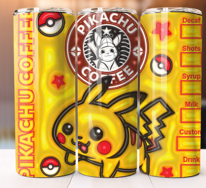 Pikachu Inflated  Coffee Tumbler 20 oz Skinny Cup Mug Stainless Steel