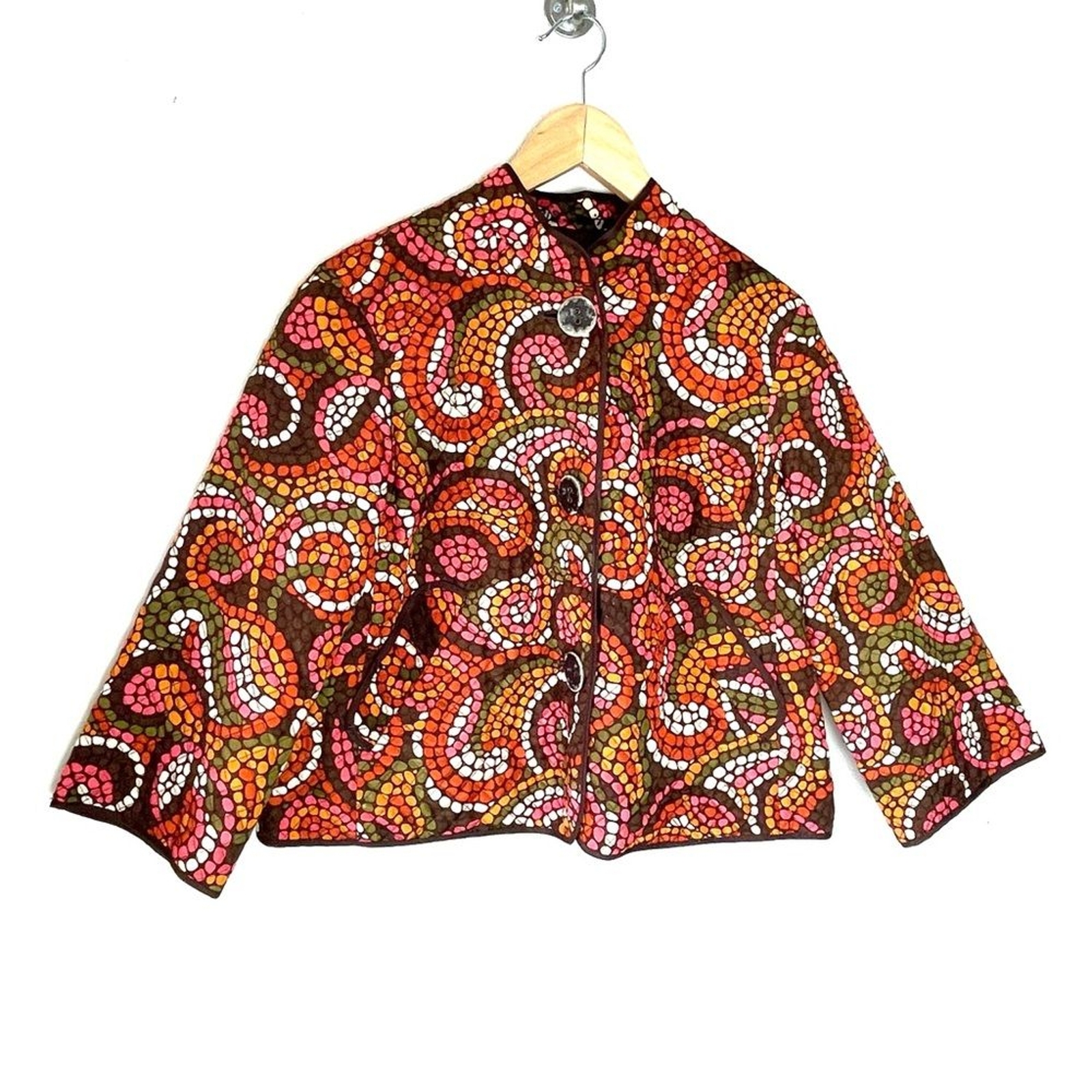 Ruby Rd Quilted Mosaic Print Jacket Coat Top Ligh… - image 1