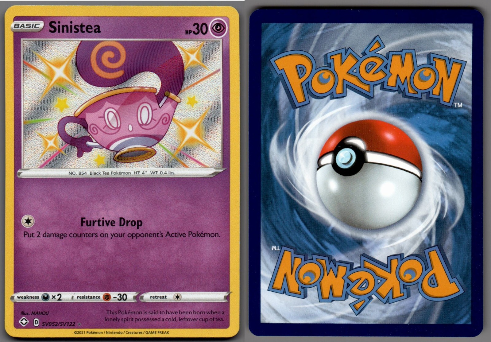 2021 Pokemon, Shining Fates Shiny Vault, #SV052/SV122 Sinistea, Holo Rare