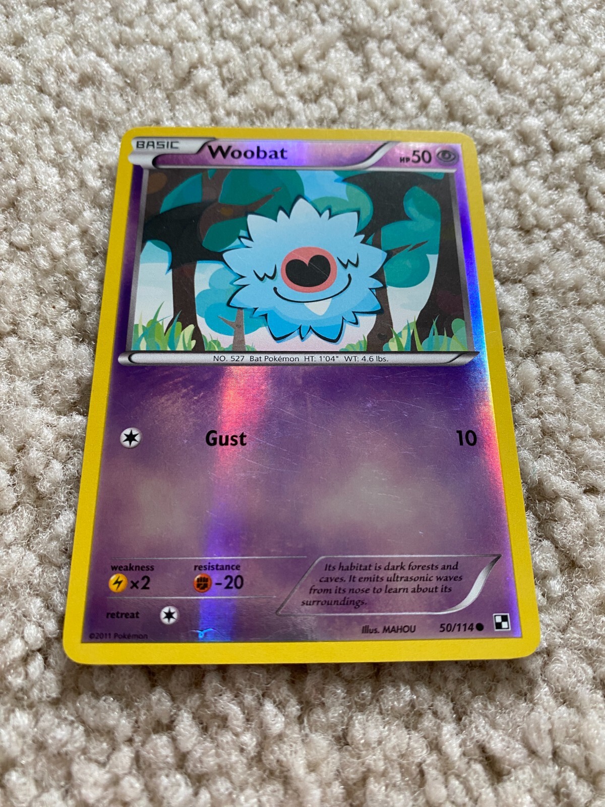 2011 Pokemon Card Black & White Reverse Holo Woobat 50/114 NM