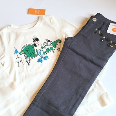 Gymboree sz 4  Fancy Dalmatian French Diva Dog Top Black Gem Skinny Jeans NWT