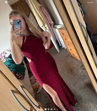Burgundy Prom Dress, leg slit, cut out back, size 6/8
