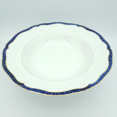 Antike STAND'S Servierschale 26cm Halbporzellan blau & weiß & goldfarbener Rand