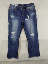Vigoss Jeans Women's 32 Frankie Slim Straight Distressed High Rise Denim Blue