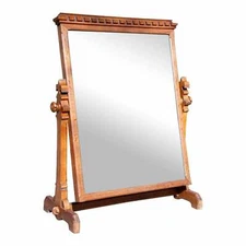 Antique Heavy Oak Wood Frame Free Standing Swivel Cheval Mirror on Stand