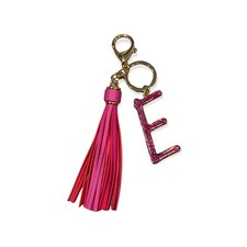 Letter E Pink Glitter  Monogram Initial Backpack Purse Keychain Tassel Charm