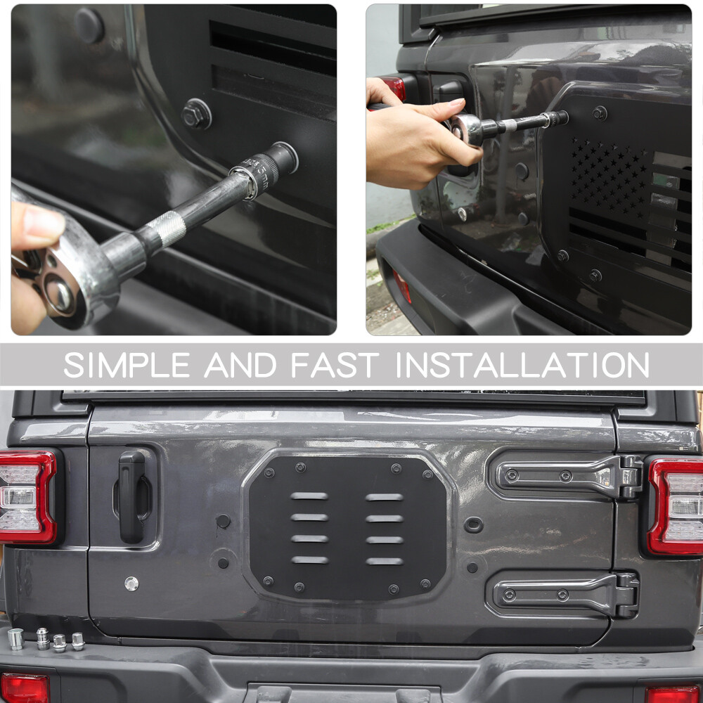 Shineka Tailgate Spare Tire Delete Vent Cover Filler For Jeep Wrangler JL 2018-2024 – Black Aluminum
