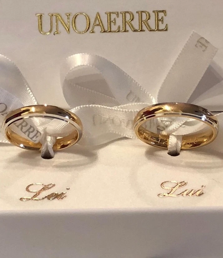 FEDI ORO 18 KT COPPIA ORO 750 FEDI NUZIALI ORO GIALLO BORDO BIANCO  MATRIMONIO