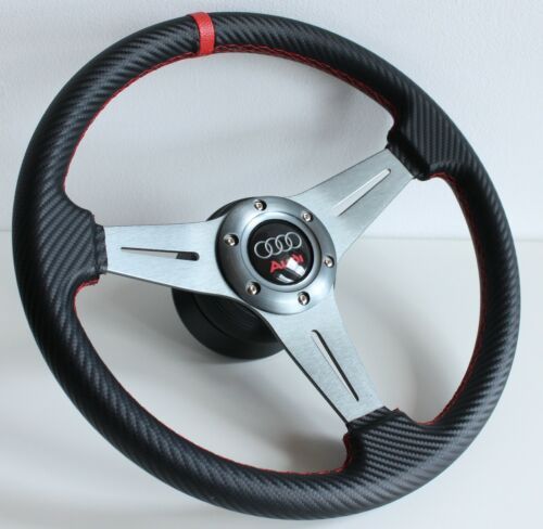 Steering wheel for Audi A3 A4 A6 Sport Look Carbon Leather Racing 8L B5 C5 1996-2001 - Picture 1 of 12