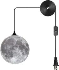 Moon Pendant Lamp Plug in Adjustable Cord, 3D Printing Hanging Ceiling