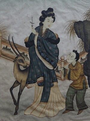 Kopen Superbe Peinture Chine 53x40cm Daim Very Fine Chinese Woman Painting Boy