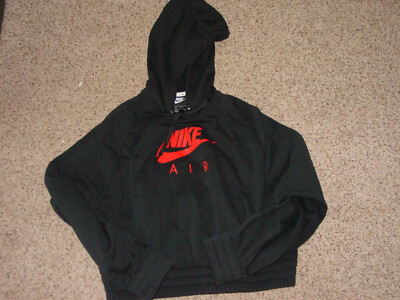 Womens Nike NSW Air Fleece Black/Chile Red CU6561-001 Pullover Hoodie! Size  S