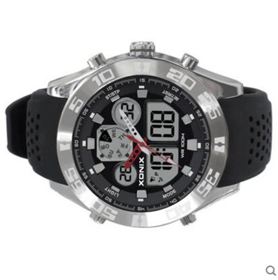 Relojes deportivos para hombre Xoni Pantalla dual Cuarzo digital WR100M Luz LED Silicona Foto 2 de 4