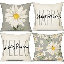 Summer Pillow Covers 18x18 Set of 4 Watercolor 18" x 18" Pack of 4 Grey