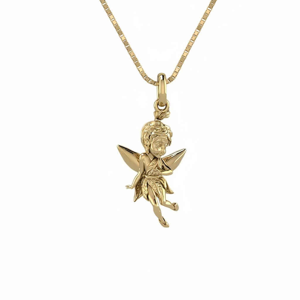 Collier Fée Clochette pour enfant en plaqué or jaune 750 de 45 cm